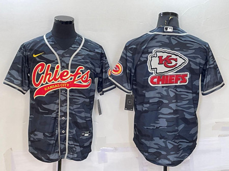 Men's Kansas City Chiefs Blank Gray Camo Team Big Logo With Patch Cool Base Stitched Baseball Jersey